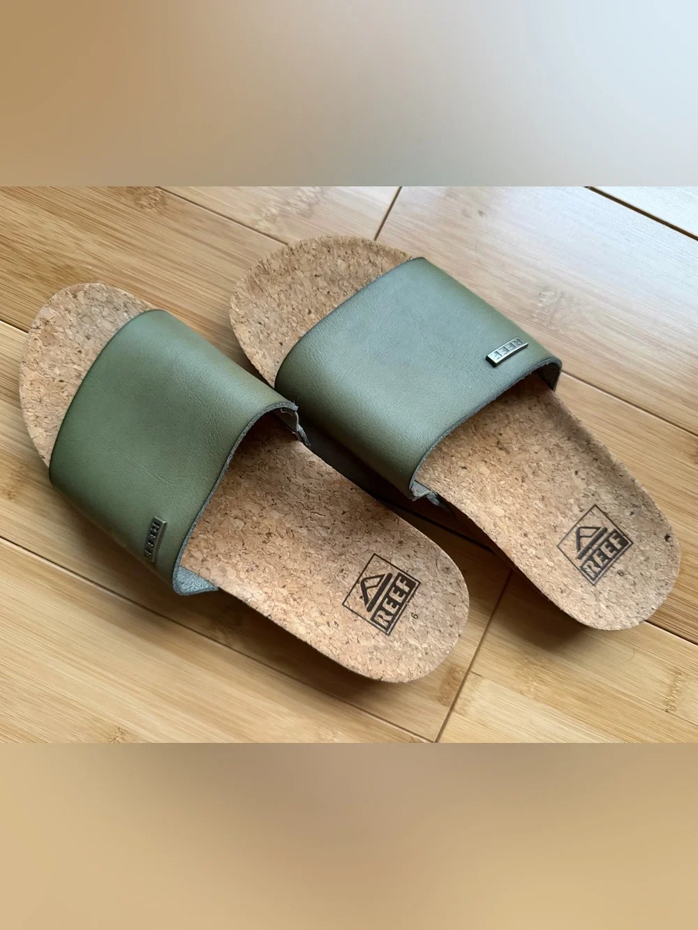 Reef Olive Green Cork Slide Sandals